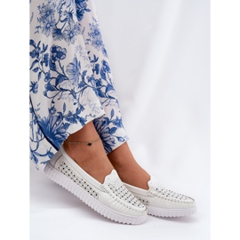 Vinceza Dámské kožené mokasíny s vzorem otevřeného díla Vincez 88028 WHITE bílý 5