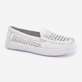 Vinceza Dámské kožené mokasíny s vzorem otevřeného díla Vincez 88028 WHITE bílý 4