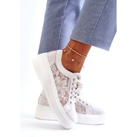 S.Barski Tenisky ženských krajkových tenisek na platformě S. Barski Hy51-059 White bílý 3