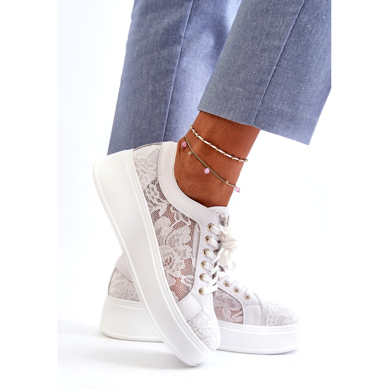 S.Barski Tenisky ženských krajkových tenisek na platformě S. Barski Hy51-059 White bílý 3