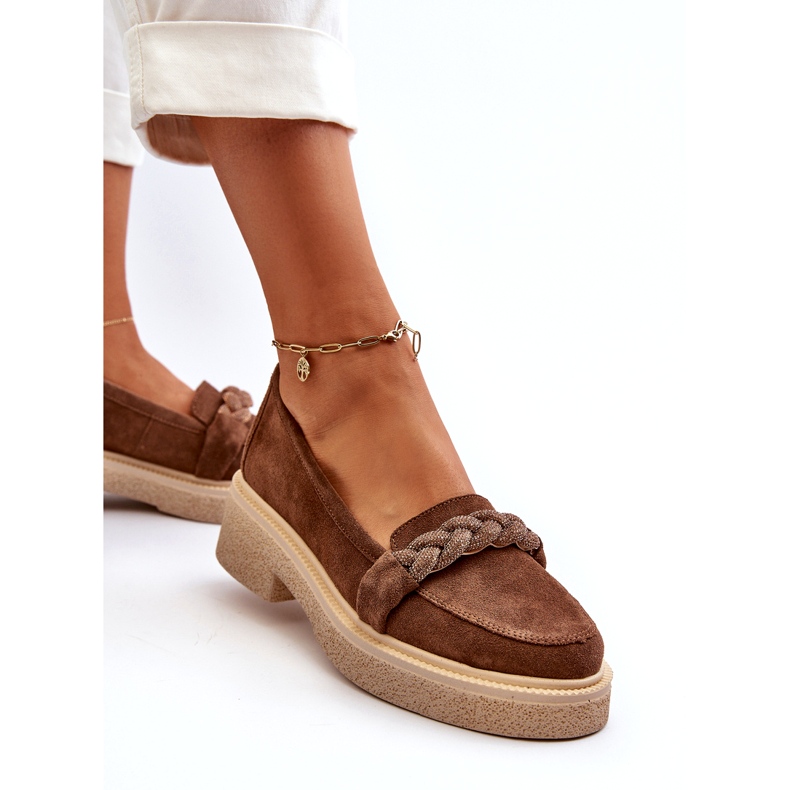 Zazoo 3429/W Dámské semišové mokasíny s ozdobou, Hnědá hnědý 2