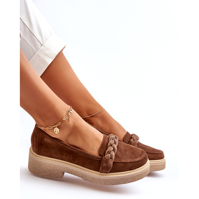 Zazoo 3429/W Dámské semišové mokasíny s ozdobou, Hnědá hnědý 4