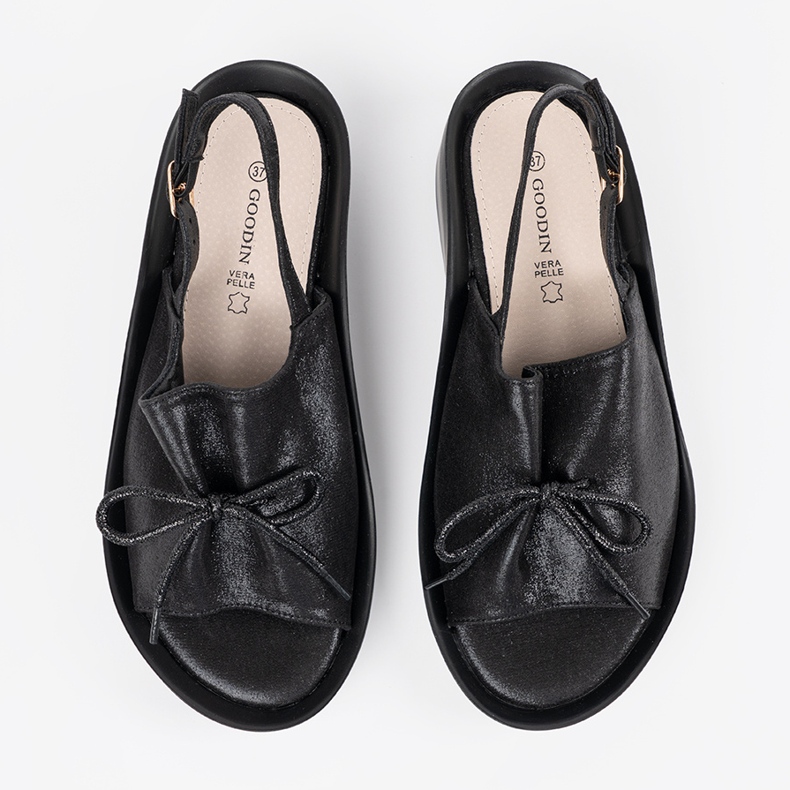 Goodin Černé klínové sandály s koženou vložkou černá 1