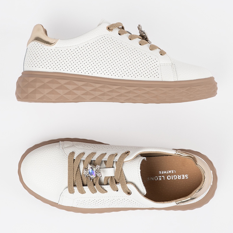 Bílé a béžové tenisky s koženými kolíky Sergio Leone bílý 2