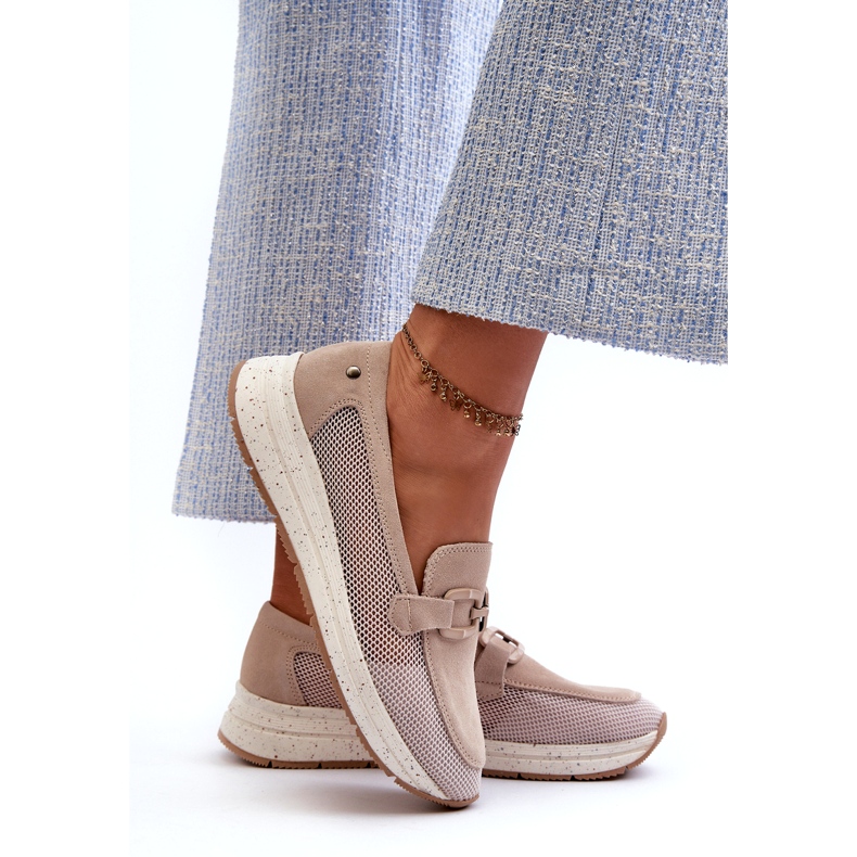 S.Barski Dámské semišové mokasiny tw210 béžové s ozdobou béžový 3