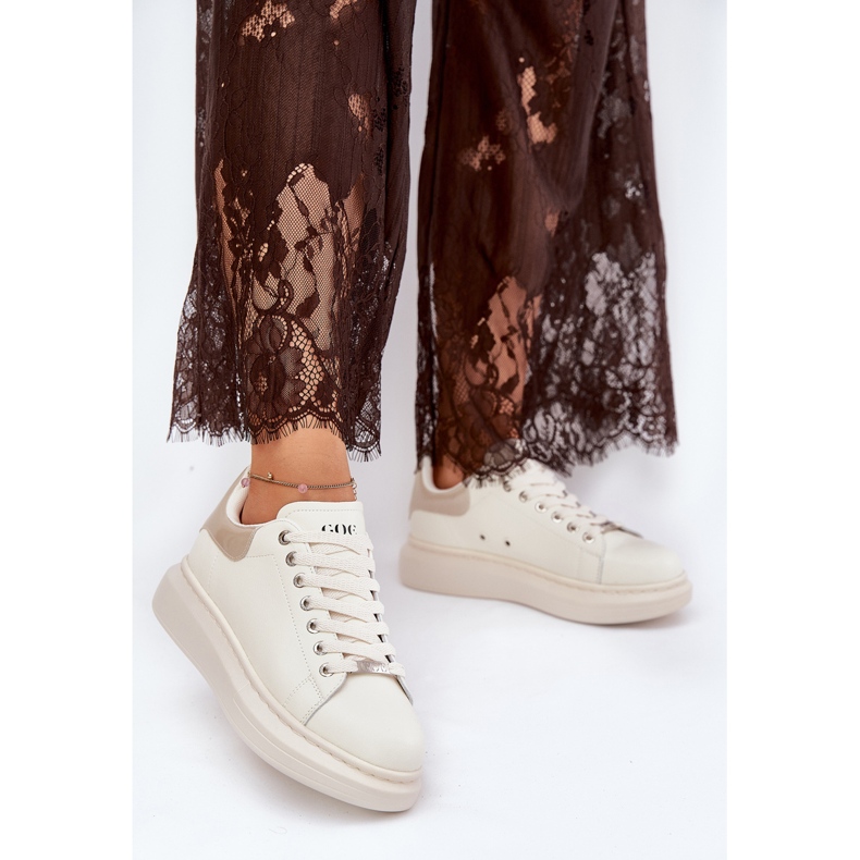Dámské kožené tenisky na platformě Goe RR2N4004 BEIGE béžový 2