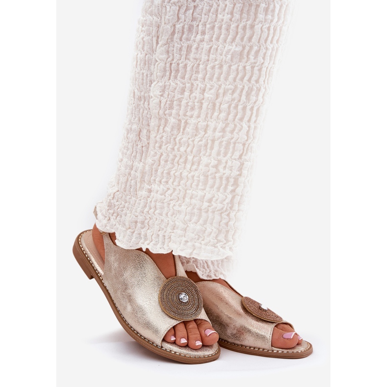 S.Barski Lesklé dámské sandály Dekorativní detail S. Barski KV51-012 Zlotys zlatý 1