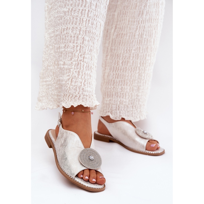 S.Barski Lesklé dámské sandály Dekorativní detail S. Barski KV51-012 stříbro stříbrný 2