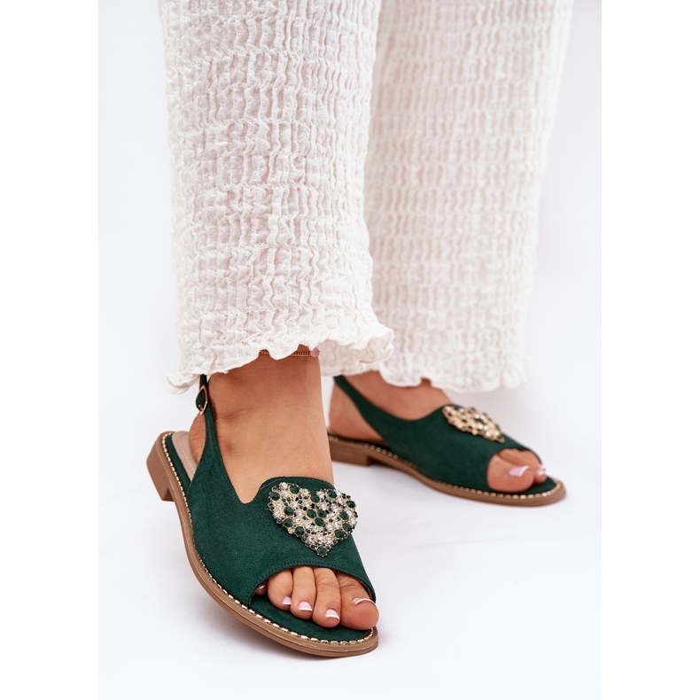 S.Barski Dámské sandály s dekorativním srdcem S. Barski KV27-018 Green zelená 2