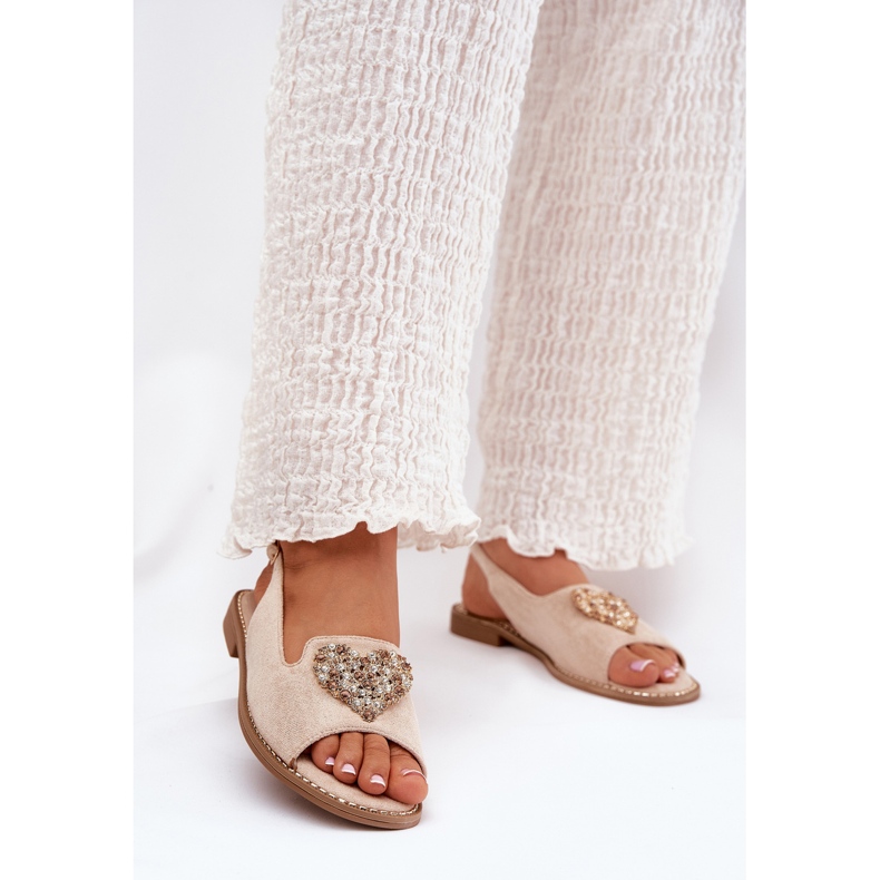 S.Barski Dámské sandály s dekorativním srdcem S. Barski KV27-018 BEIGE béžový 2