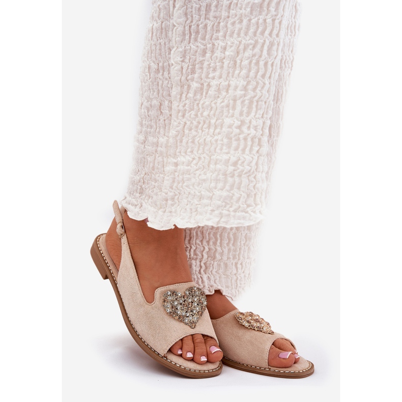 S.Barski Dámské sandály s dekorativním srdcem S. Barski KV27-018 BEIGE béžový 1