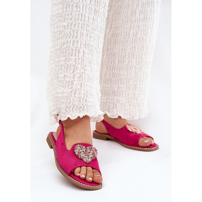 S.Barski Dámské sandály s dekorativním srdcem S. Barski KV27-018 Fuksja růžový 2