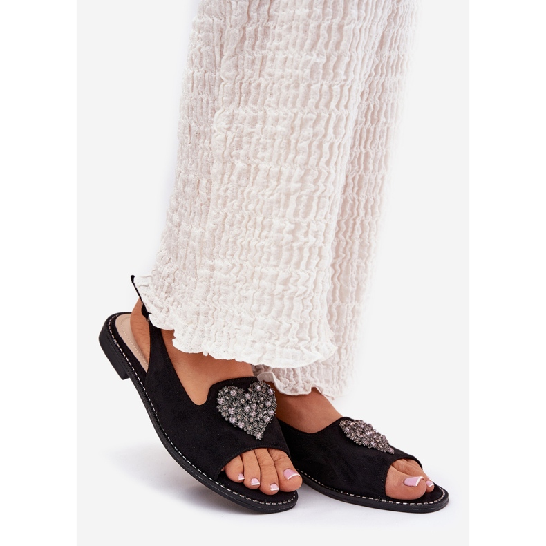 S.Barski Dámské sandály s dekorativním srdcem S. Barski KV27-018 Black černá 1 S.Barski Dámské sandály s dekorativním srdcem S. Barski KV27-018 Black černá 1