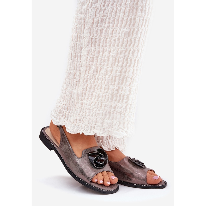 S.Barski Lesklé dámské sandály s ornamentem S. Barski KV51-006 Grey šedá 1 S.Barski Lesklé dámské sandály s ornamentem S. Barski KV51-006 Grey šedá 1