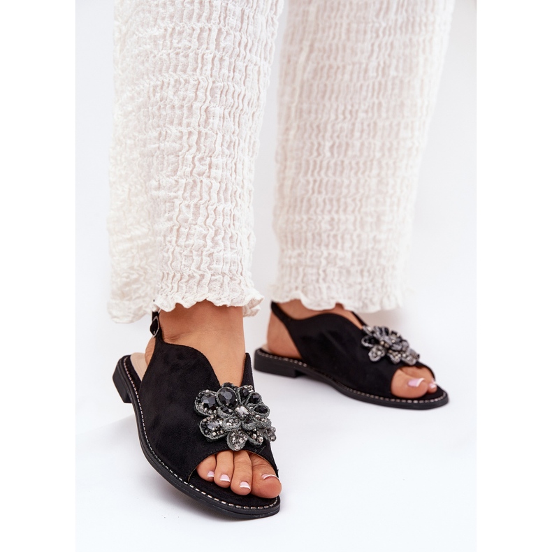 S.Barski Dámské sandály s plochým podpatkem s ornamentem S. Barski KV27-001 Black černá 2