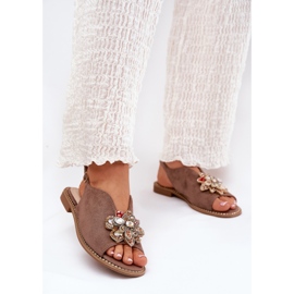 S.Barski Dámské sandály s plochým podpatkem s ozdobou S. Barski KV27-001 Dark Beige béžový 2