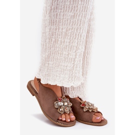 S.Barski Dámské sandály s plochým podpatkem s ozdobou S. Barski KV27-001 Dark Beige béžový 1