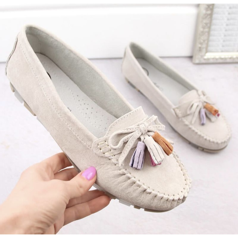 Béžové semišové kožené mokasíny Filippo W PAW506A s třásněmi 2