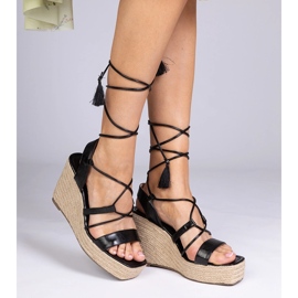 Černé sandály espadrilles na klínu černý 2