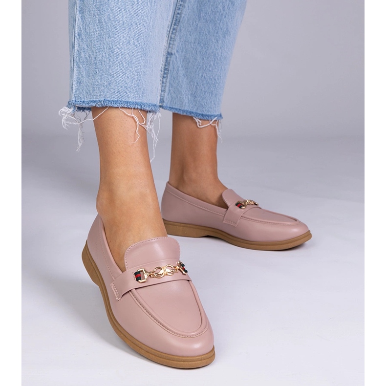 Růžové mokasíny se zlatým zdobením růžový 1