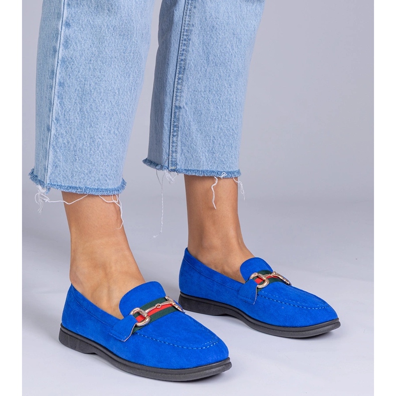 Modré mokasíny z Ekozamsz se zlatou dekorací modrý 1