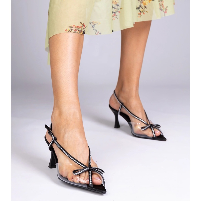 Černé průhledné sandály na špendlíku se zirkony černá 1