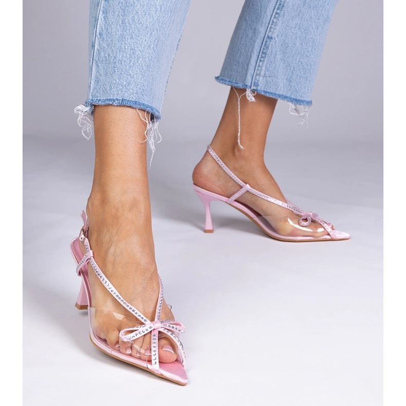 Růžové průhledné sandály na špendlíku se zirkony růžový 1