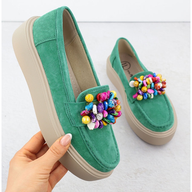 Kožené mokasíny na platformě se zelenými filippo dp6765 korálky zelená 1 Kožené mokasíny na platformě se zelenými filippo dp6765 korálky zelená 1