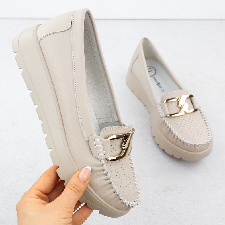 Kožené mokasíny na silném podlahu béžové filippo 6827 béžový 1 Kožené mokasíny na silném podlahu béžové filippo 6827 béžový 1