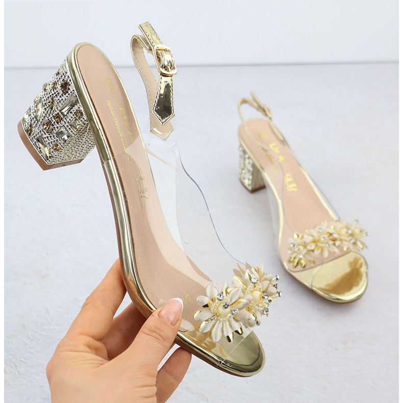 S.Barski Transparentní dámské sandály na příspěvku se zirkony Złote S. Barski MR51-725 zlatý 1