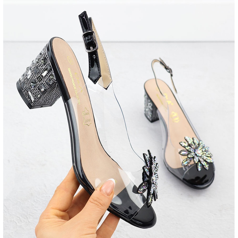 S.Barski Transparentní dámské sandály na sloupu se zirkony Czarne S. Barski MR51-002 černá 1