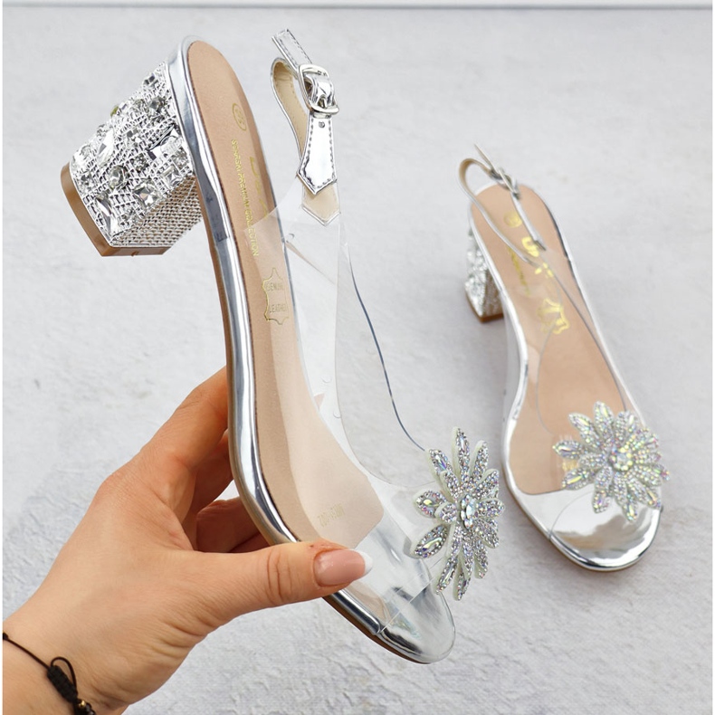 Transparentní dámské sandály na příspěvku se zirkony stříbrným S.Barski MR51-002 1