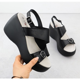 S.Barski Kožené klínové sandály Black S. Barski LR51-540 černá 1