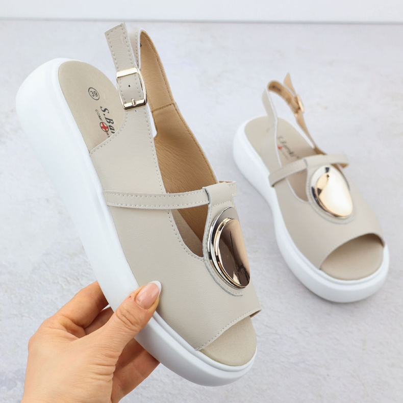 Dámské kožené sandály na platformě Beige S.Barski GR51-603 béžový 1