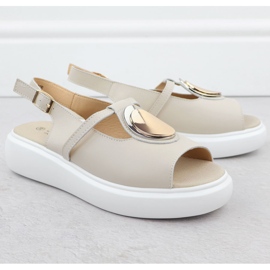 Dámské kožené sandály na platformě Beige S.Barski GR51-603 béžový 2