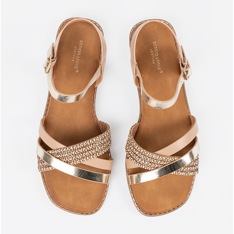 Zlaté dámské sandály na plochém podešvu Sergio Leone zlatý 2