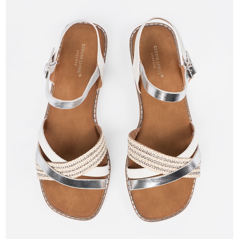 Sandály bílých žen na plochém podešvu Sergio Leone 2