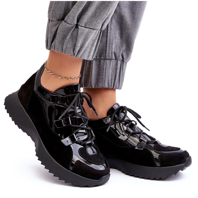 Kožená lakovaná ženská sportovní bota M01/2 Zazoo Black černá 4