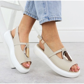 Dámské kožené sandály na platformě Beige S.Barski GR51-603 béžový 4