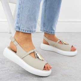 Dámské kožené sandály na platformě Beige S.Barski GR51-603 béžový 5