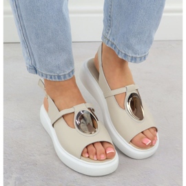Dámské kožené sandály na platformě Beige S.Barski GR51-603 béžový 6