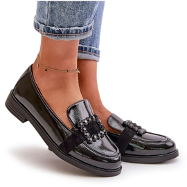 Dámské lakované mokasíny s ozdobou, černá Vinceza 58389 4
