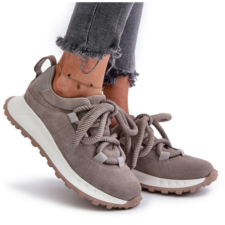 Dámské semišové tenisky se silným šněrováním Artiker 54C1465 šedá 8