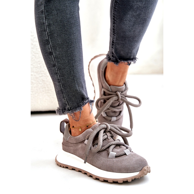 Dámské semišové tenisky se silným šněrováním Artiker 54C1465 šedá 1