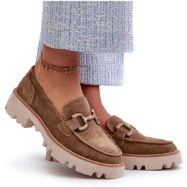 S.Barski Dámské semišové mokasíny s ozdobou ozdoby zelená 6