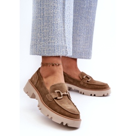 S.Barski Dámské semišové mokasíny s ozdobou ozdoby zelená 2