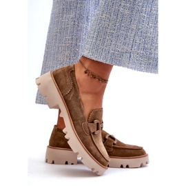 S.Barski Dámské semišové mokasíny s ozdobou ozdoby zelená 4