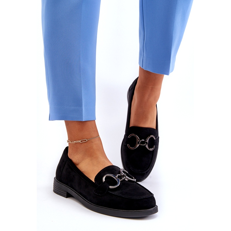 Vinceza Dámské semišové mokasíny s dekorací černé kožené vložky černá 2