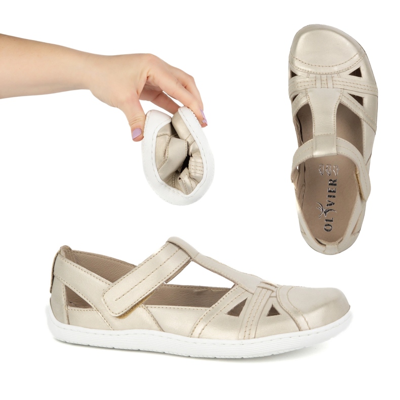 Dámské boty naboso Ultralekkie Olivier 1285 napůl tvarovaný suchý zip zlatý 1