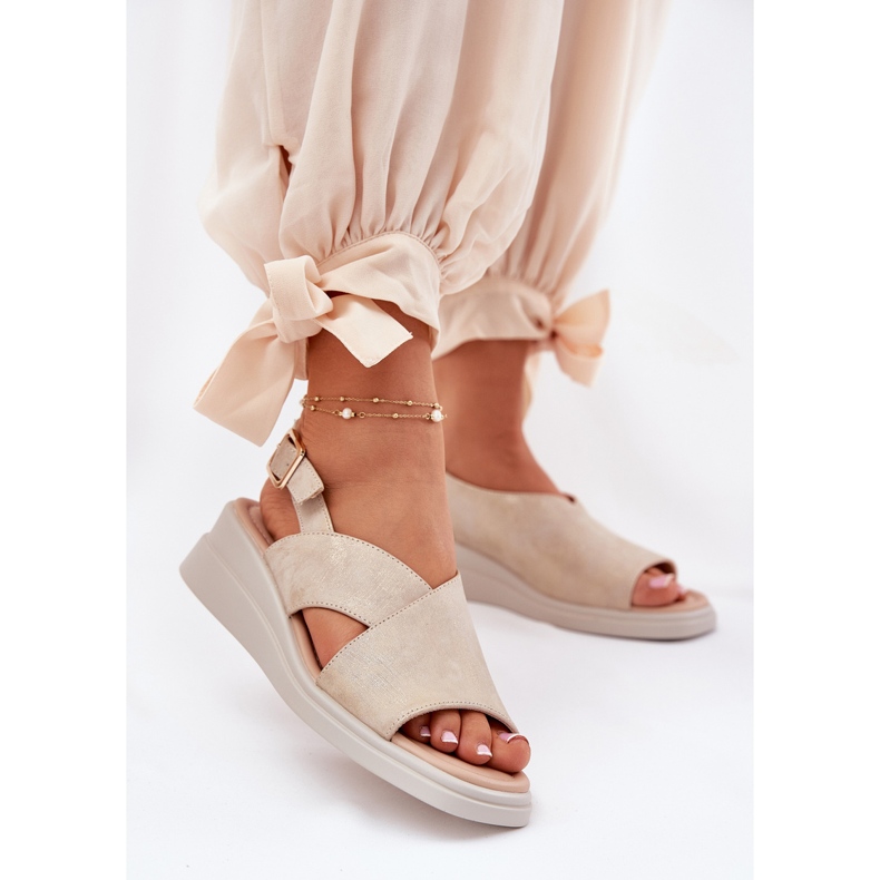 Jezzi Dámské sandály pro klín s ekologickou kůží zlaté kůže zlatý 2